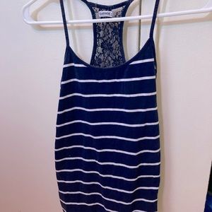 Navy Blue & White Lace Back Tank Top